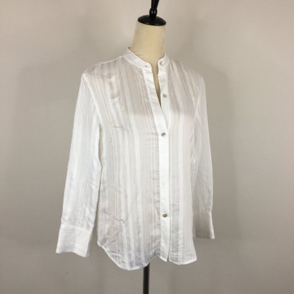 VINCE White Textured Striped Semi Sheer Fabric Long Sleeve Button Shirt - Picture 1 of 16